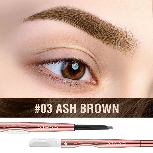 O.TWO.O 3-in-1 Eyebrow Pencil – Precise, Waterproof, Natural Look with Trimmer (4 Brown Shades)