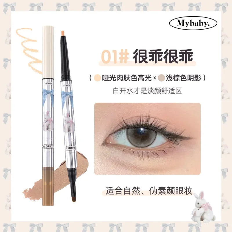 FLORTTE 2-in-1 Highlight & Contour Pen- Eyebrow, Silkworm, Shadow
