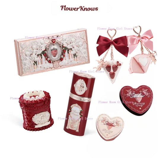 Flower Knows Strawberry Cupid Makeup Gift Set – Palette, Lip Cream, Blush & Puff