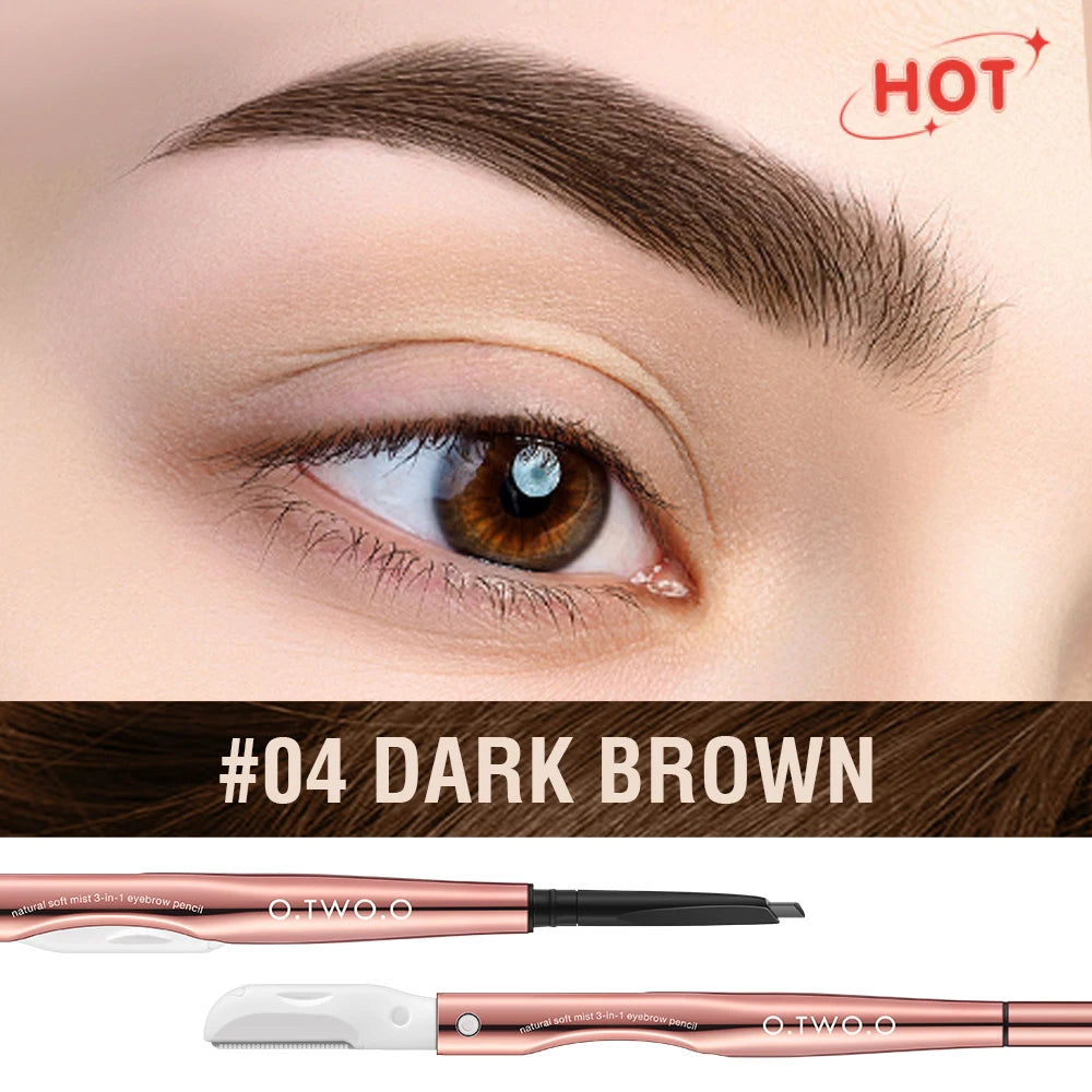 O.TWO.O 3-in-1 Eyebrow Pencil – Precise, Waterproof, Natural Look with Trimmer (4 Brown Shades)