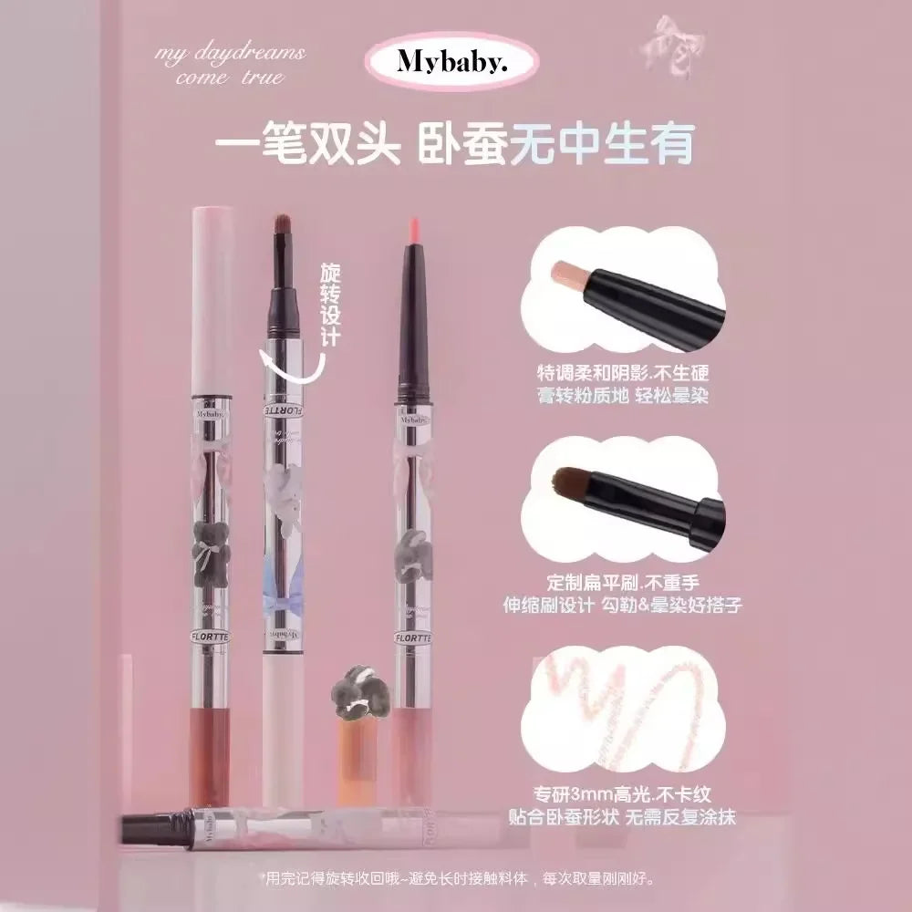 FLORTTE 2-in-1 Highlight & Contour Pen- Eyebrow, Silkworm, Shadow