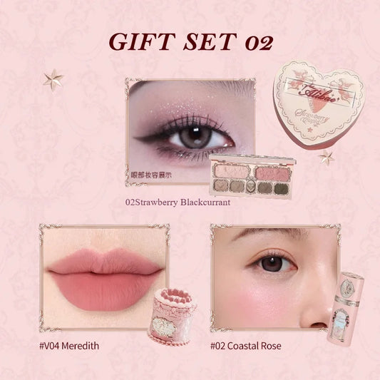 Flower Knows Strawberry Cupid Makeup Gift Set – Palette, Lip Cream, Blush & Puff