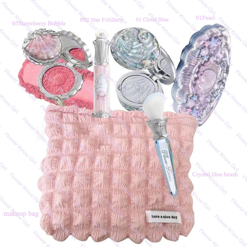 Flower Knows Shell's Jewel Makeup Kit – Full Face Set with Blush, Eyeshadow, Lip Cream & Highlighter