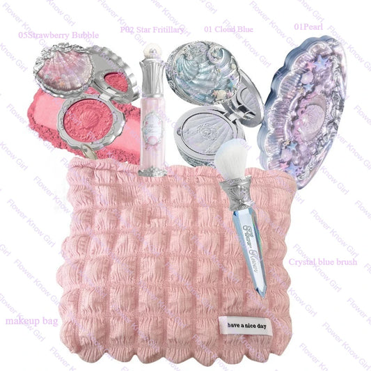Flower Knows Shell's Jewel Makeup Kit – Full Face Set with Blush, Eyeshadow, Lip Cream & Highlighter