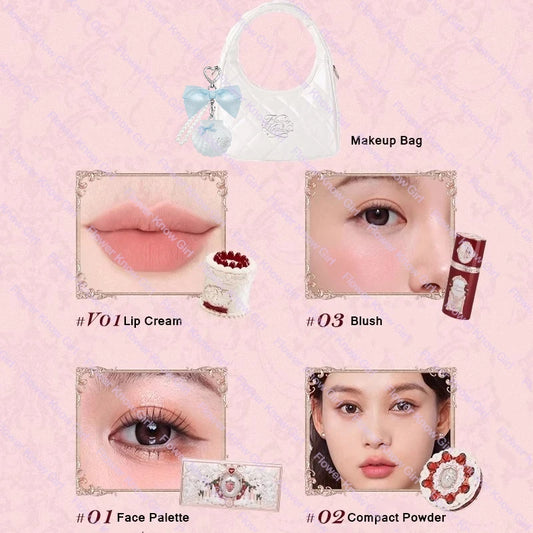 Flower Knows Strawberry Cupid Makeup Set – Full Kit Gift Box with Eyeshadow, Lip Cream, Blush & Powder