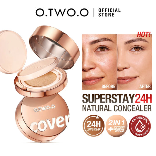 O.TWO.O 2-in-1 Air Cushion BB Cream – High Coverage, Oil-Control, Setting Powder