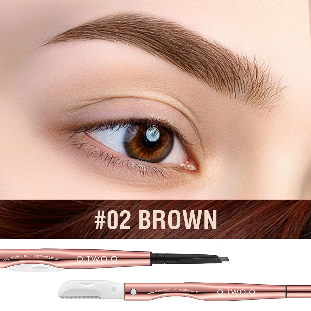 O.TWO.O 3-in-1 Eyebrow Pencil – Precise, Waterproof, Natural Look with Trimmer (4 Brown Shades)
