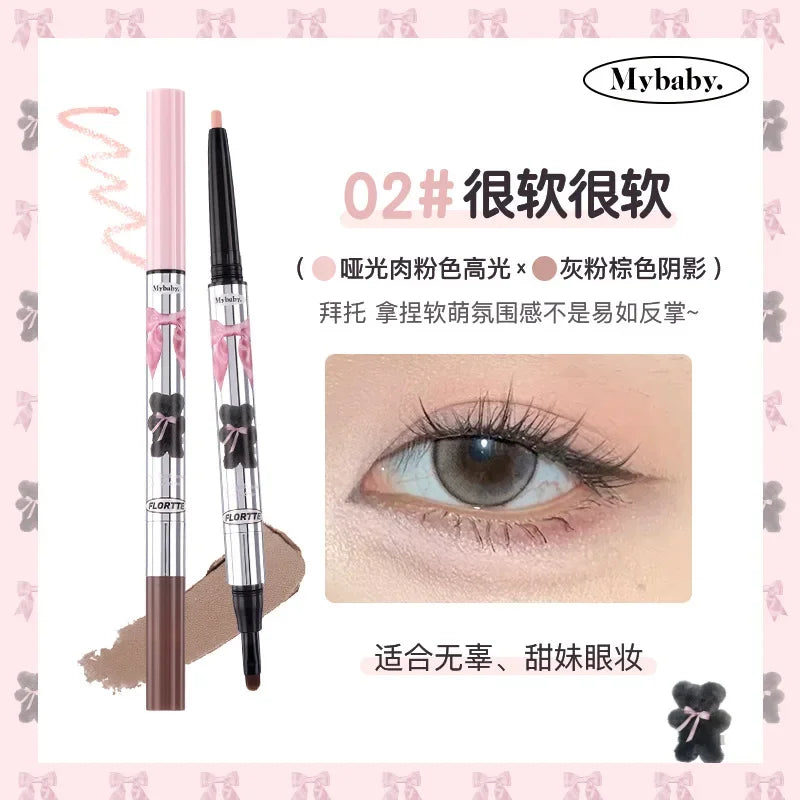 FLORTTE 2-in-1 Highlight & Contour Pen- Eyebrow, Silkworm, Shadow